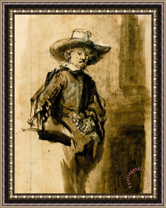 Rembrandt Harmensz van Rijn Study for One of The Syndics, Volkert Jansz. Framed Painting