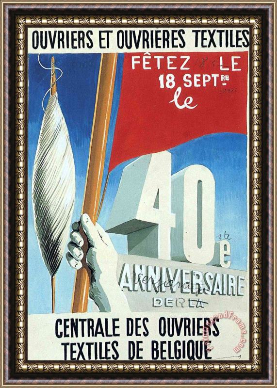 rene magritte Project of Poster The Center of Textile Workers in Belgium Celebration on 18th September 1938 Framed Print