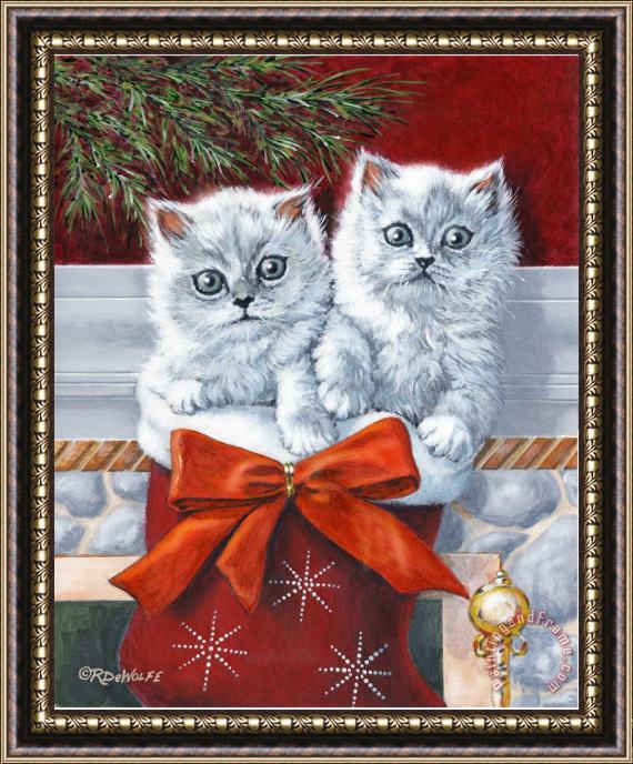 Richard De Wolfe Christmas Kittens Framed Painting