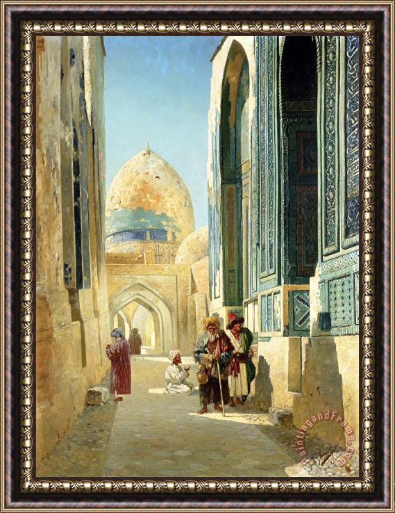 Richard Karlovich Zommer Figures in a Street Before a Mosque Framed Painting