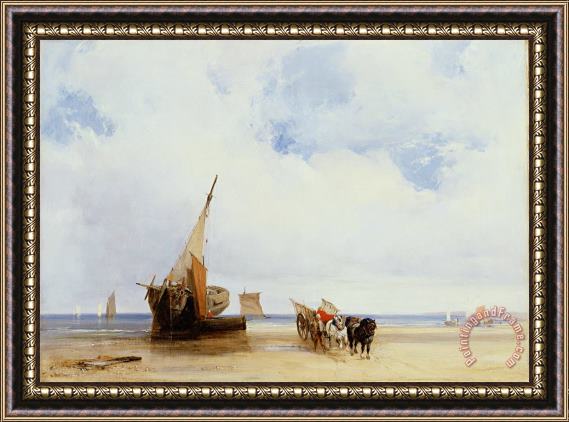 Richard Parkes Bonington Beached Vessels and a Wagon near Trouville Framed Print