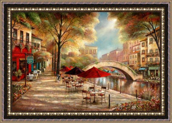 Ruane Manning Riverwalk Cafe Framed Painting