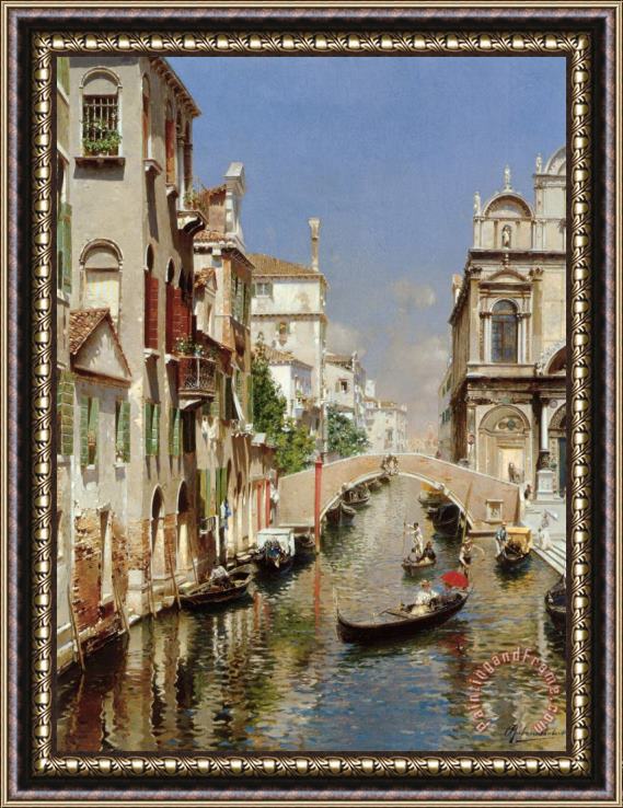 Rubens Santoro A Venetian Canal with The Scuola Grande Di San Marco And Campo San Giovanni E Paolo, Venice Framed Painting