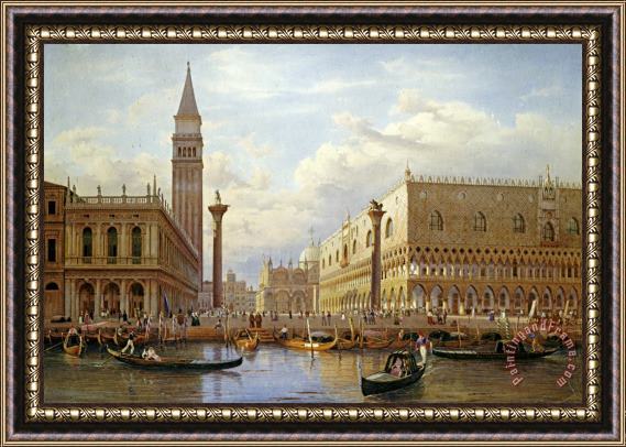 Salomon Corrodi A View of The Piazzetta with The Doges Palace From The Bacino, Venice Framed Painting