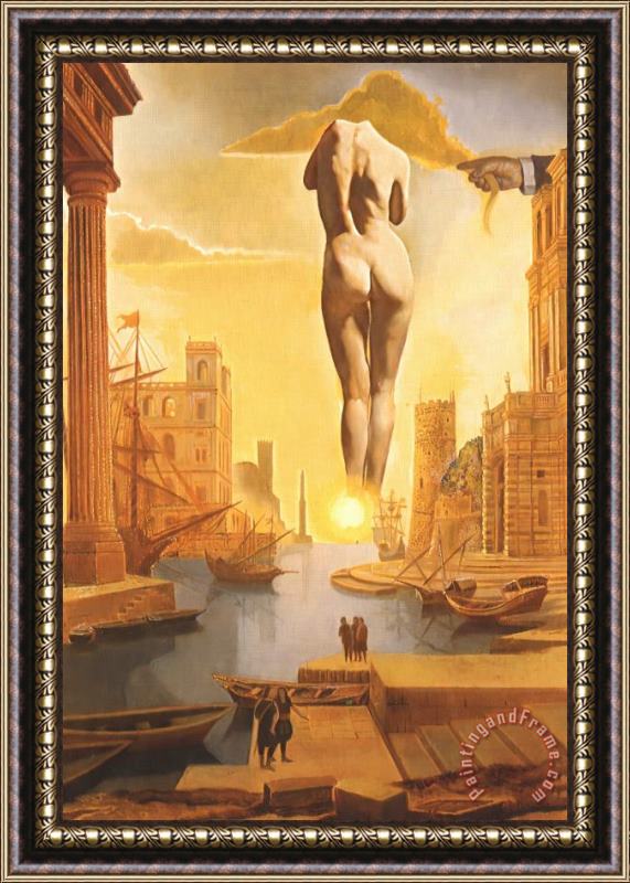 Salvador Dali Dali S Hand Drawing Back The Golden Fleece in The Form of a Cloud to Show Gala Completely Nude Framed Painting