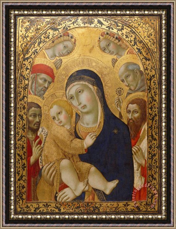 Sano di Pietro Madonna And Child with Saints Jerome, John The Baptist, Bernardino And Bartholomew Framed Print