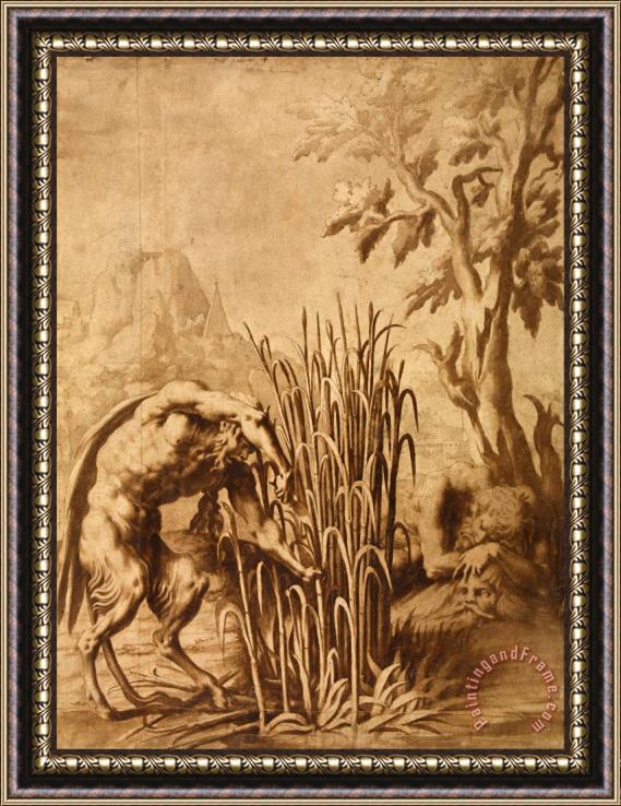 School of Fontainebleau Unknown maker Pan Cuts The Reed Into Which The Nymph Syrinx Has Turned Framed Print