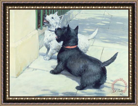 Septimus Edwin Scott Black and White Dogs Framed Painting