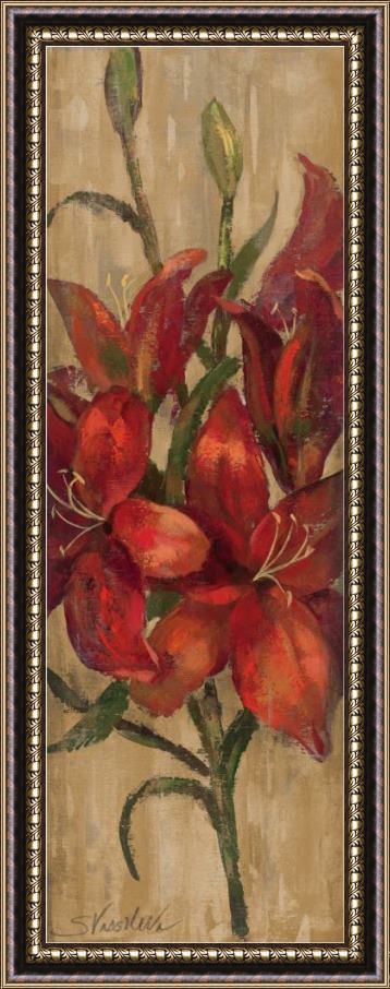 Silvia Vassileva Vivid Red Lily on Gold Framed Painting