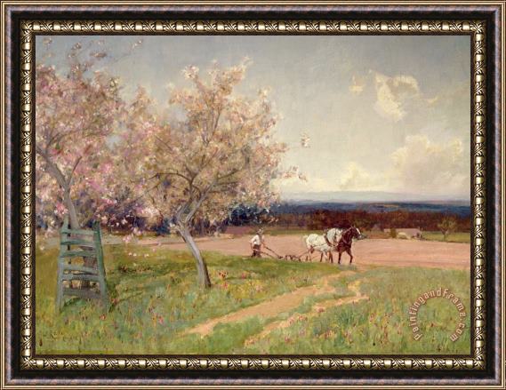 Sir Alfred East Ploughing Framed Painting