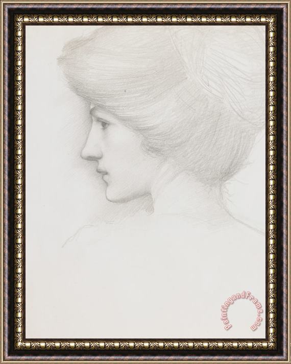 Sir Edward Coley Burne-Jones Study Of A Woman's Head Profile To Left Framed Painting