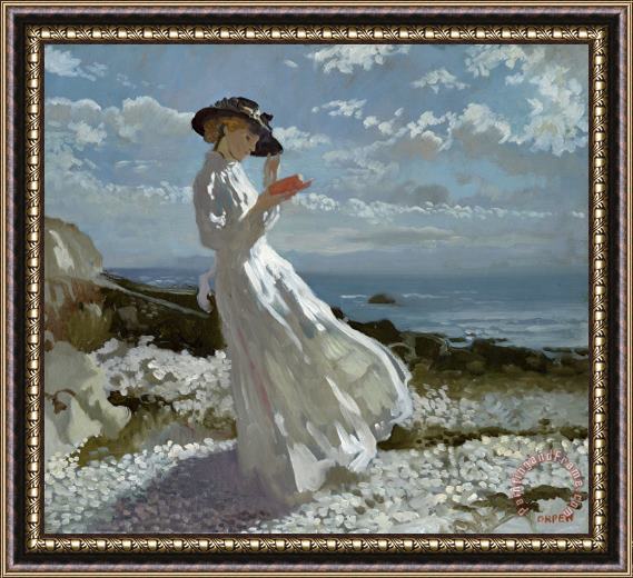 Sir William Orpen Grace reading at Howth Bay Framed Painting