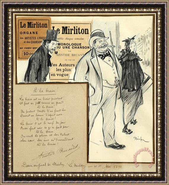 Theophile Alexandre Steinlen Study for The Cover of The Journal Le Mirliton (the Kazoo) Framed Painting