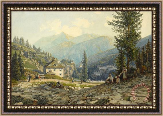 Thomas Ender View of The Residence of Archduke Johann in Gastein Hot Springs Framed Painting