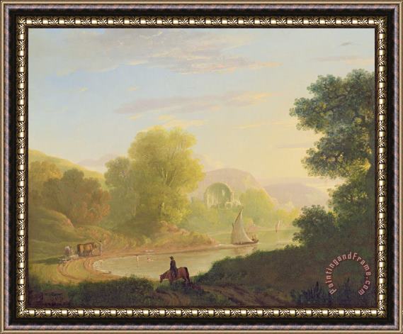 Thomas Jones An Imaginary Coast Scene - with the Temple of Venus at Baiae Framed Painting