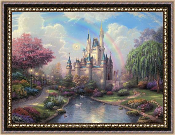 Thomas Kinkade A New Day at The Cinderella Castle Framed Painting