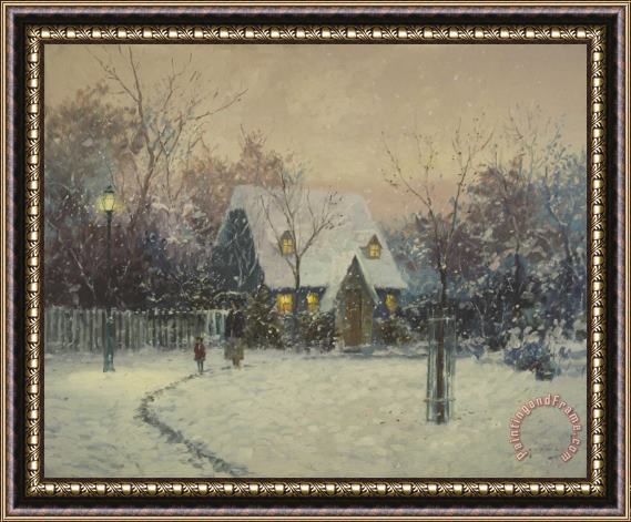 Thomas Kinkade A Winter's Cottage Framed Painting