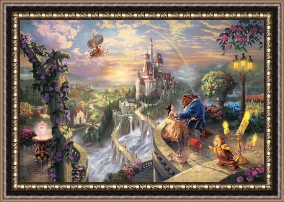 Thomas Kinkade Beauty And The Beast Falling in Love Framed Painting