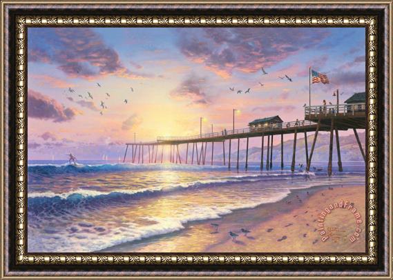 Thomas Kinkade Footprints in The Sand Framed Painting