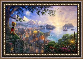 Pinocchio Wishes Upon a Star Framed Paintings - Pinocchio Wishes Upon a Star by Thomas Kinkade