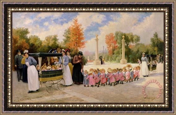Timoleon Marie Lobrichon Promenade des Enfants Framed Painting