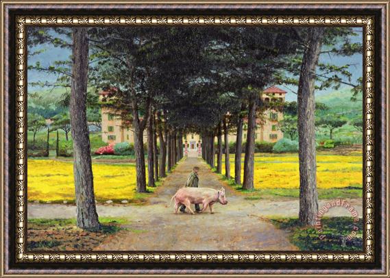 Trevor Neal Big Pig - Pistoia -Tuscany Framed Painting