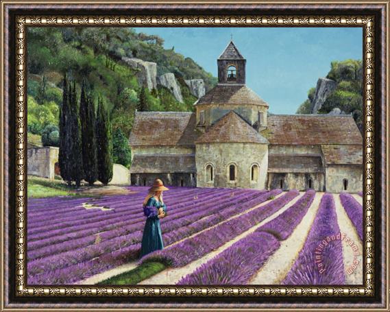 Trevor Neal Lavender Picker - Abbaye Senanque - Provence Framed Painting