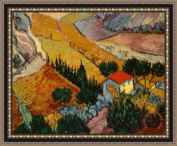 Vincent Van Gogh Landscape with House and Ploughman Framed Painting