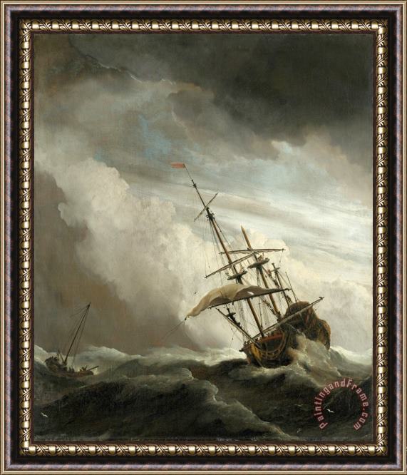 Willem van de Velde A Ship on The High Seas Caught by a Squall, Known As 'the Gust' Framed Print