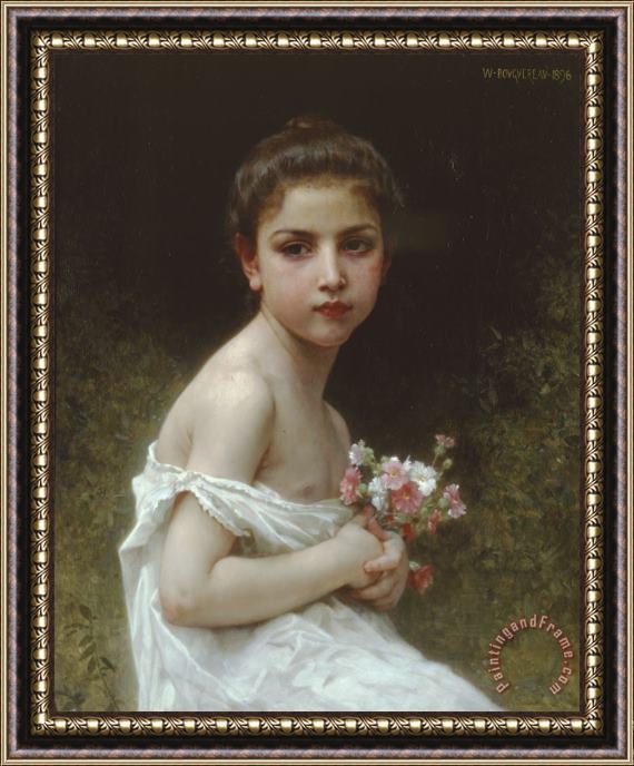 William Adolphe Bouguereau Little Girl with a Bouquet Framed Print
