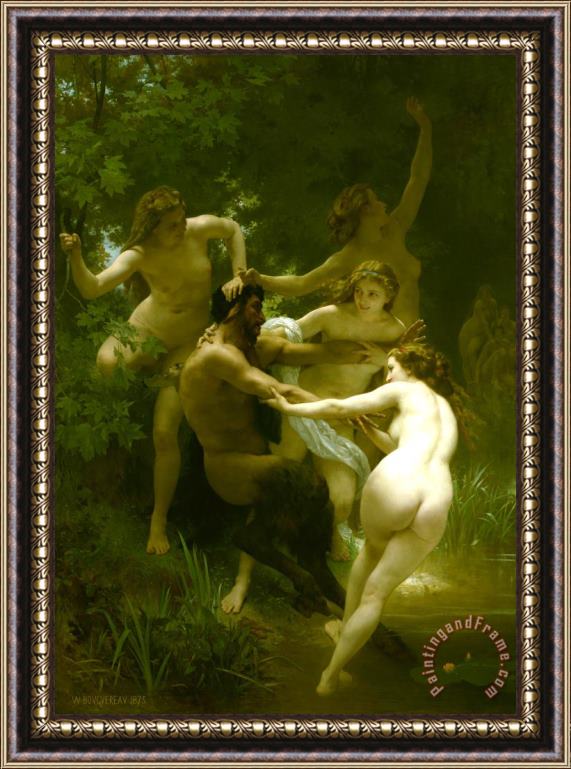 William Adolphe Bouguereau Nymphs And Satyr Framed Painting
