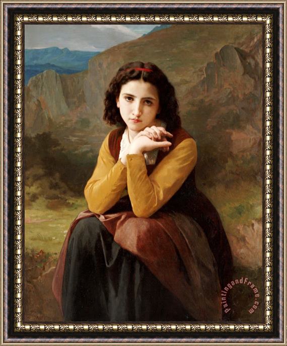 William Adolphe Bouguereau Reflective Beauty. Mignon Pensive Framed Painting