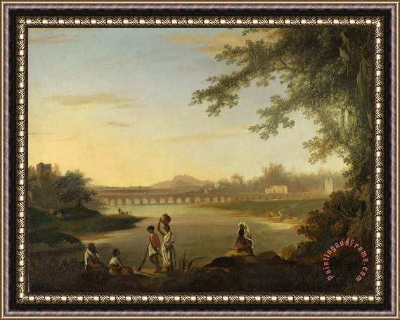 William Hodges The Marmalong Bridge, with a Sepoy And Natives in The Foreground Framed Print