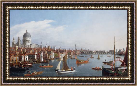 William James View of the River Thames with St Paul's and Old London Bridge Framed Painting