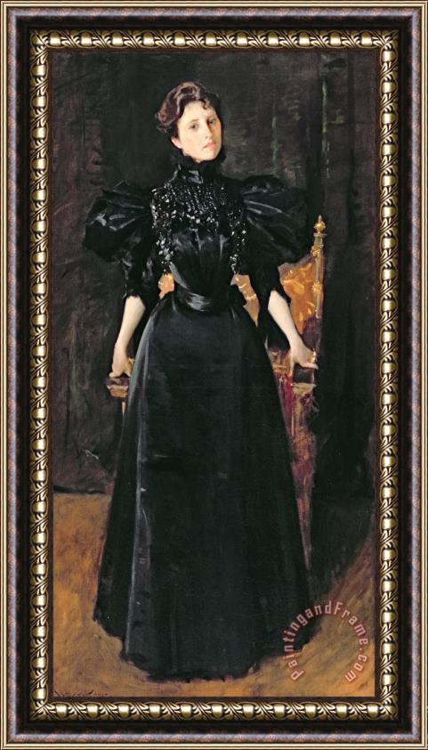 William Merritt Chase Portrait of a Lady in Black Framed Painting