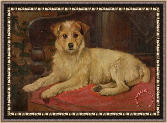 Wright Barker A Terrier on a Settee Framed Painting