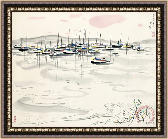 Wu Guanzhong A Seaside Scene of Singapore Framed Painting