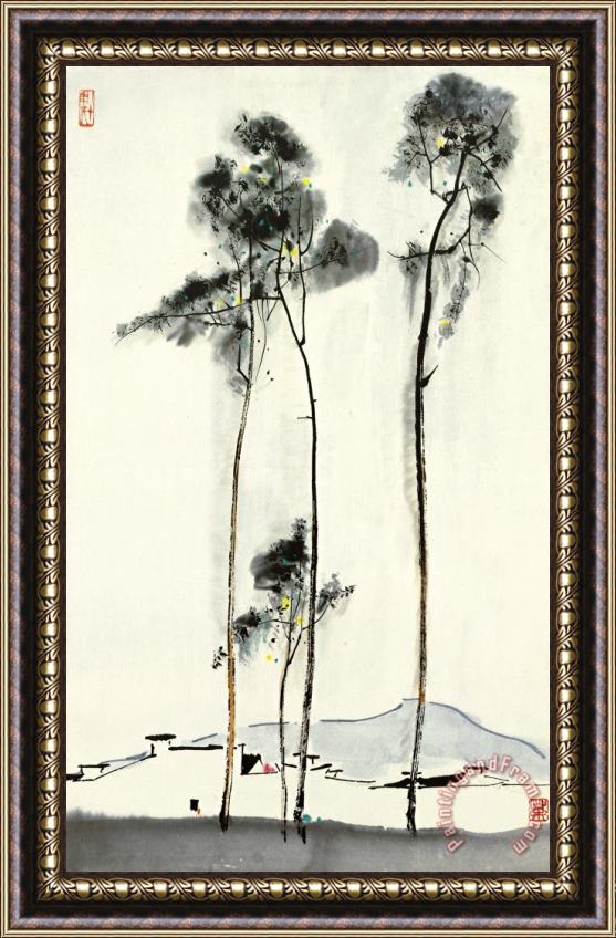 Wu Guanzhong Birch Framed Painting