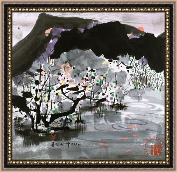 Wu Guanzhong Mountains at Sunset, 2001 Framed Painting