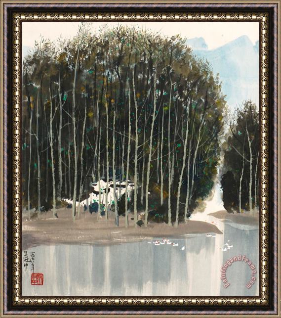 Wu Guanzhong Silver Birch Trees And Goose Pond, 1978 Framed Print