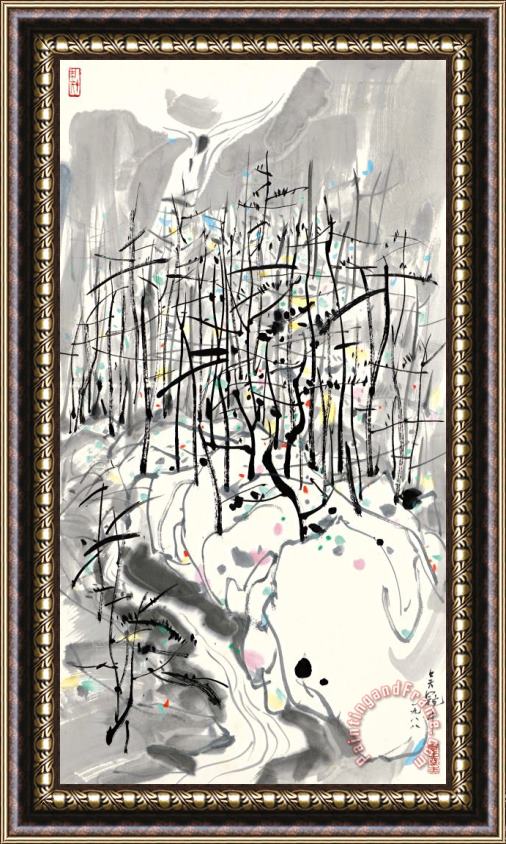 Wu Guanzhong Woods And Stone, 1988 Framed Painting
