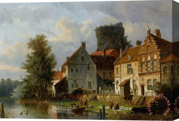 Adrianus Eversen Many Figures in a Waterfront Town Stretched Canvas Print / Canvas Art