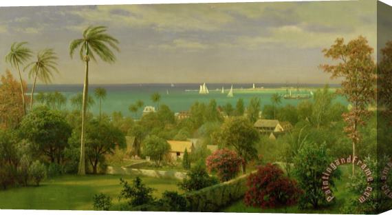 Albert Bierstadt Panoramic View of the Harbour at Nassau in the Bahamas Stretched Canvas Print / Canvas Art