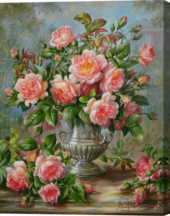 Albert Williams English Elegance Roses in a Silver Vase Stretched Canvas Painting / Canvas Art