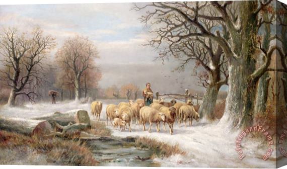 Alexis de Leeuw Shepherdess with her Flock in a Winter Landscape Stretched Canvas Painting / Canvas Art