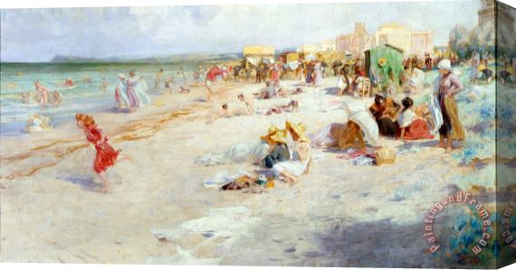 Alois Hans Schram A Busy Beach in Summer Stretched Canvas Print / Canvas Art