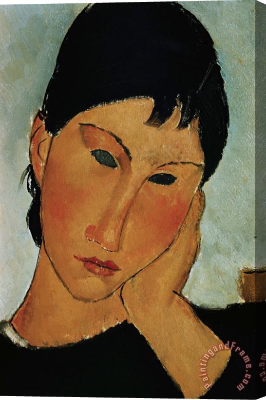 Amedeo Modigliani Detail of Female Head From Elvira Resting at a Table Stretched Canvas Print / Canvas Art