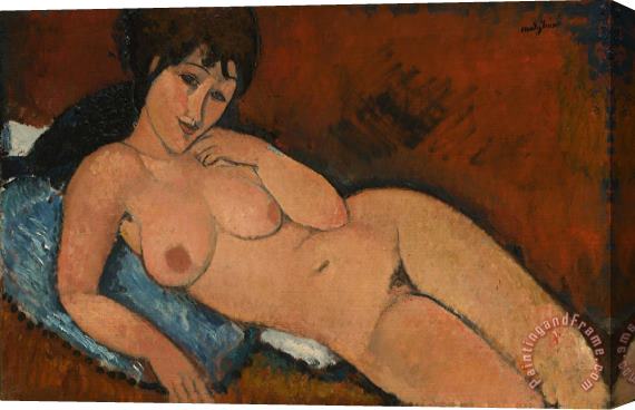 Amedeo Modigliani Nude On A Blue Cushion Stretched Canvas Painting / Canvas Art