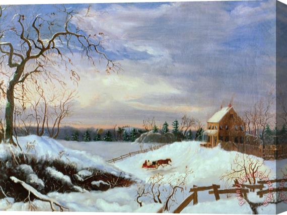 American School Snow scene in New England Stretched Canvas Painting / Canvas Art