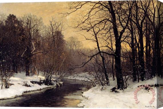 Anders Andersen-Lundby A Winter River Landscape Stretched Canvas Print / Canvas Art